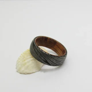 Kf Hecbc6763f2c44188aec3df5647a1636au Bague En Acier Damas Avec Motif Grav Pour Femme Bague En Tungst Ne Noir Avec Bois